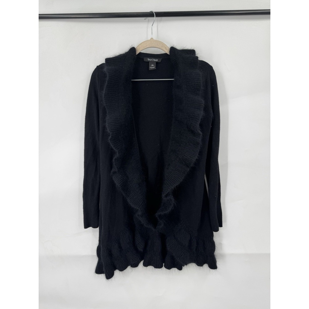 White House Black‎ Market Wool Rabbit Hair Blend Cardigan Women XS Black Ruffle